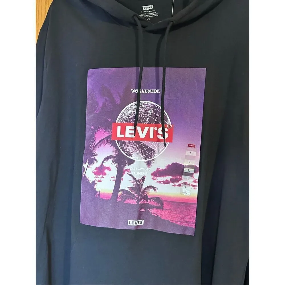 Levi’s Worldwide Hoodie Lightweight Pullover Black Men’s Size L NWT